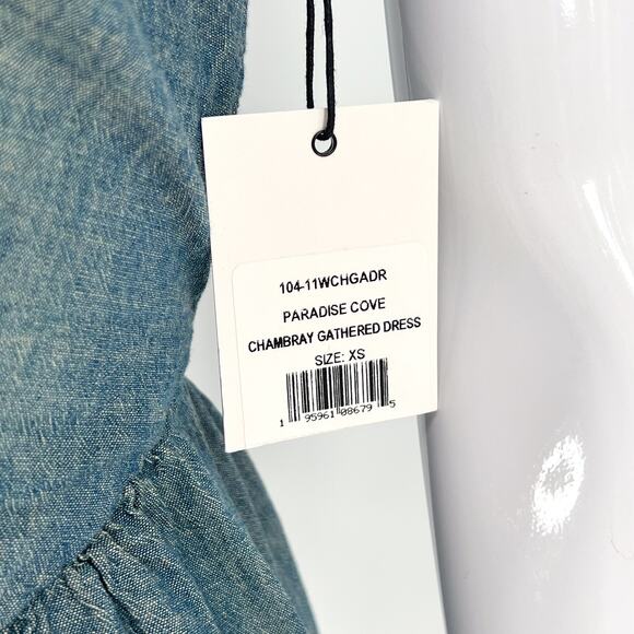 RE/DONE NWT Chambray Gathered Mini Dress Women’s Size XS Summer Casual - Picture 3 of 6